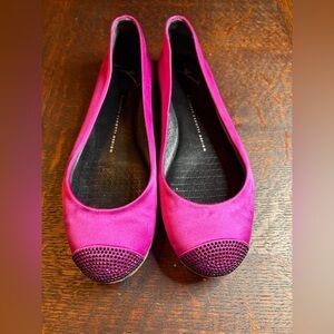 Giuseppe Zanotti-Malika Hot Pink Satin Ballet Flats w/Black Crystal Toe. Size 38